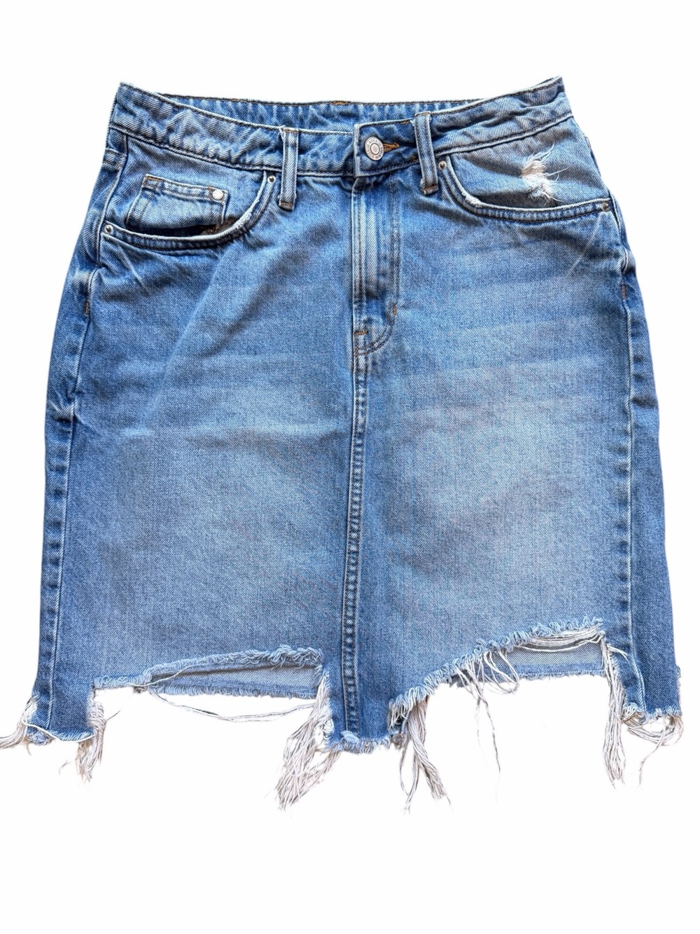 &DENIM Raw Distressed Light Blue Denim Skirt Sz 8
